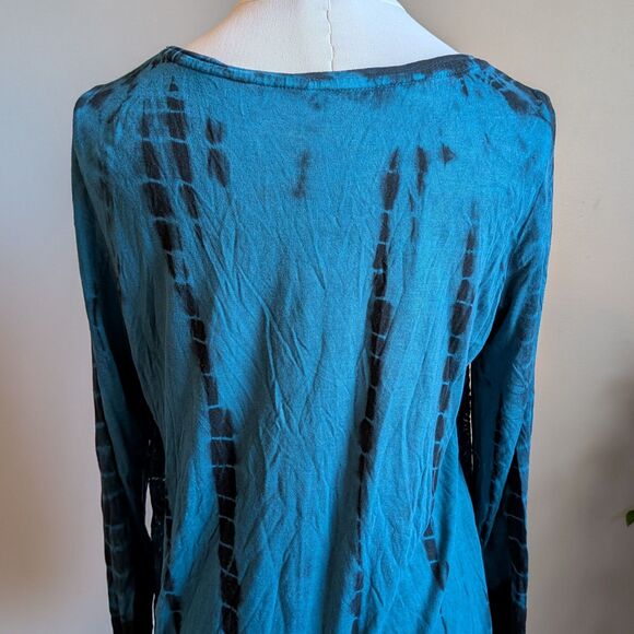Chico's Zenergy Blue Top Velvet Burnout Tie Dye Boho Fairycore Grunge Size M - Picture 5 of 9